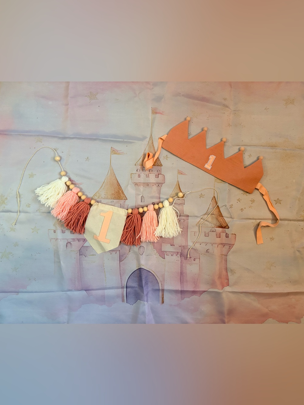 Baby Girl 1st Birthday Princess Party- banner, highchair banner & headband crown